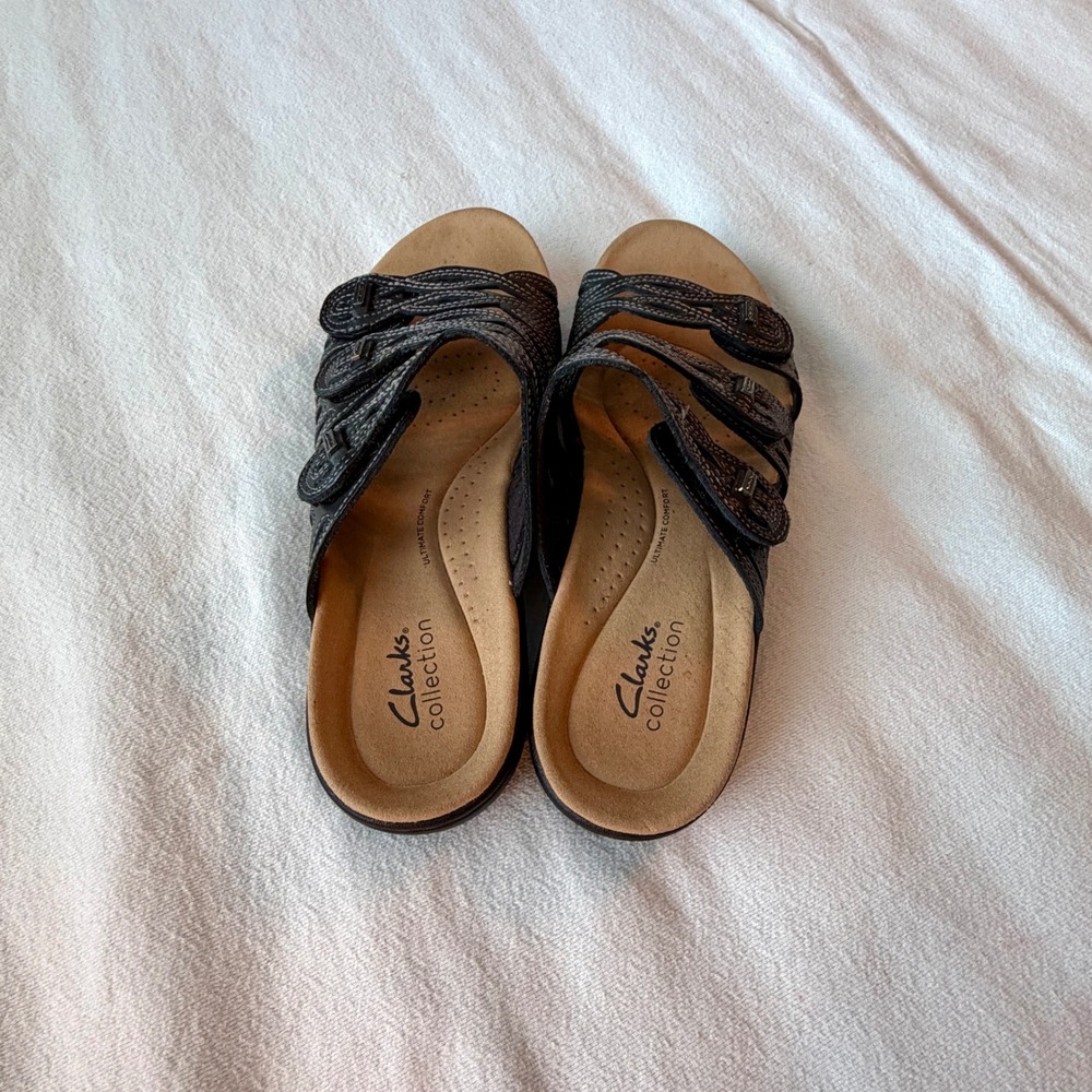 Clarks Collection Leisa Janna Black Leather Slide Sandals Womens 8.5 M - Picture 4 of 7